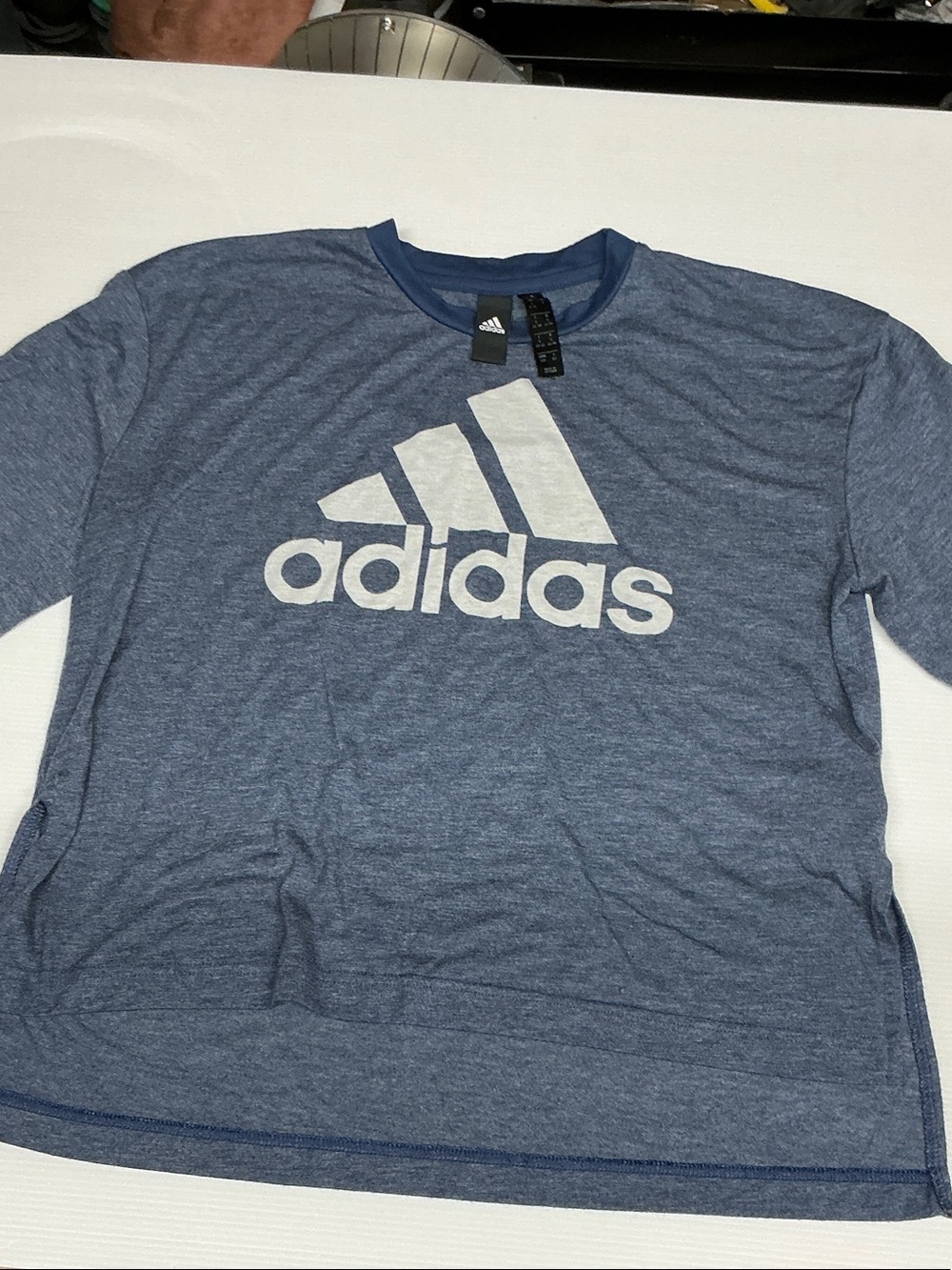 adidas Blue Heather Short Sleeve Tee with White Logo